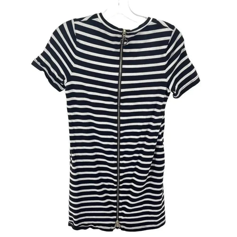 Kate Spade Womens Striped Dress Zip 100% Cotton Mini Black White Size XS